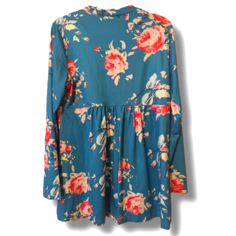 Bright Long-sleeve Floral Tunic Size L - Picture 2 of 3